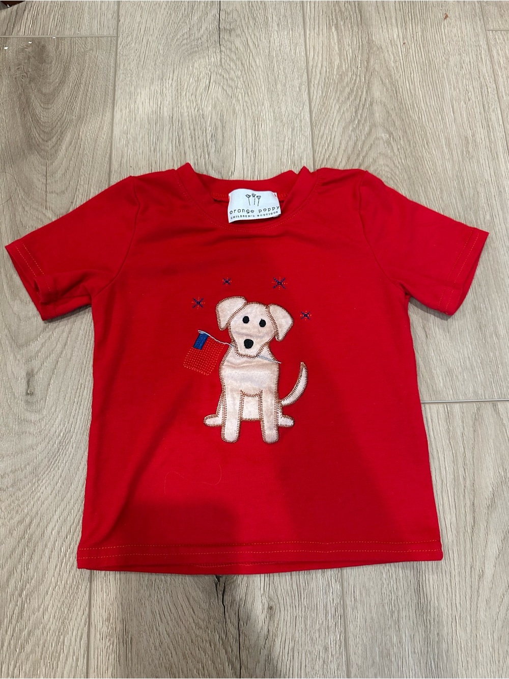 Orange Poppy Boutique Red Puppy and Flag Appliqué Tee for Kids